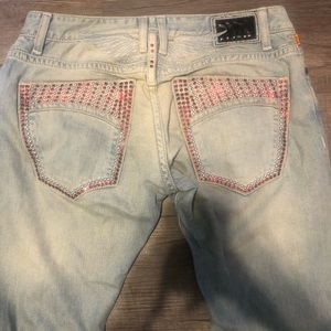 Blue and red Robin jeans